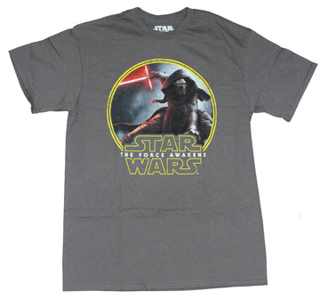 Star Wars Force Awakens Mens T-Shirt - Kylo Ren Attacking In Yellow Circle