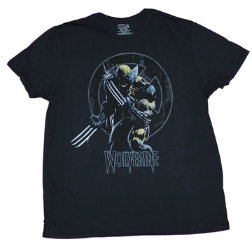 Wolverine Mens T-Shirt - Darkened Shadowy Image in Front of Logo