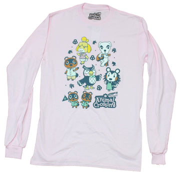 Animal Crossing Mens Long Sleeve T-Shirt - 7 Character New Horizons Logo Group