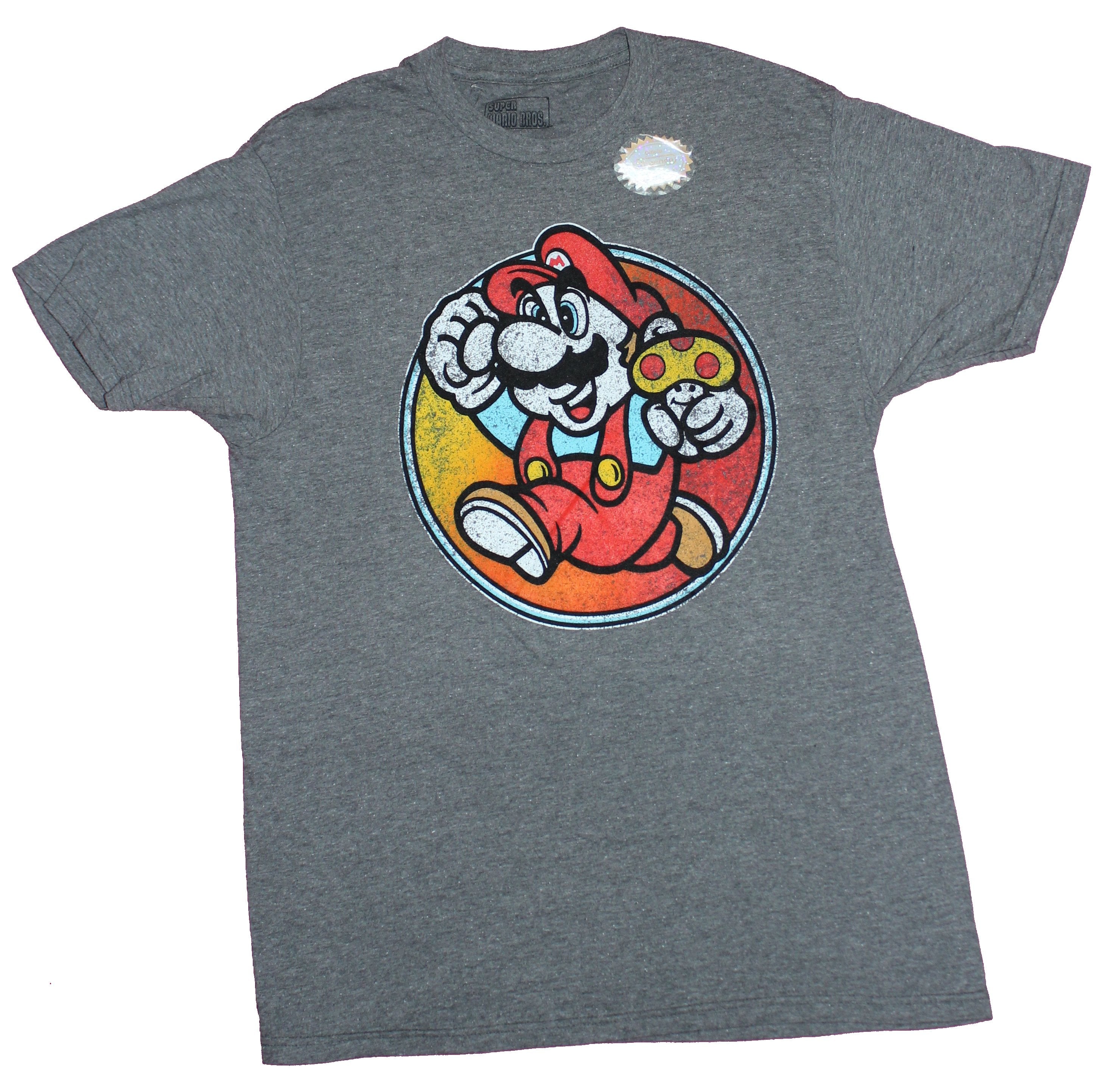 Super Mario Brothers Mens T-Shirt - Mario With A Mushroom in Circle Image