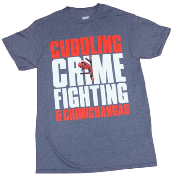 Deadpool Mens T-Shirt - Cuddling Crime Fighting and Chimichangas