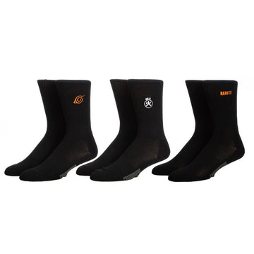 Naruto Embroidered Black Athletic Crew Socks (3-Pack)