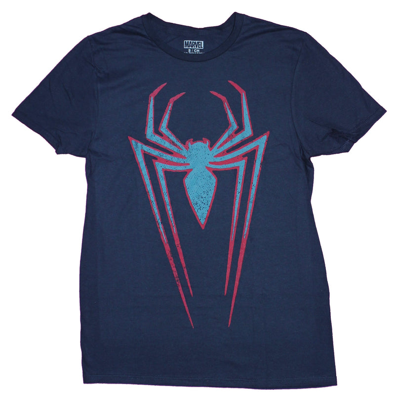 Spider-man Mens T-Shirt - Classic Long Blue Logo Outlined in Red - Inmyparentsbasement.com