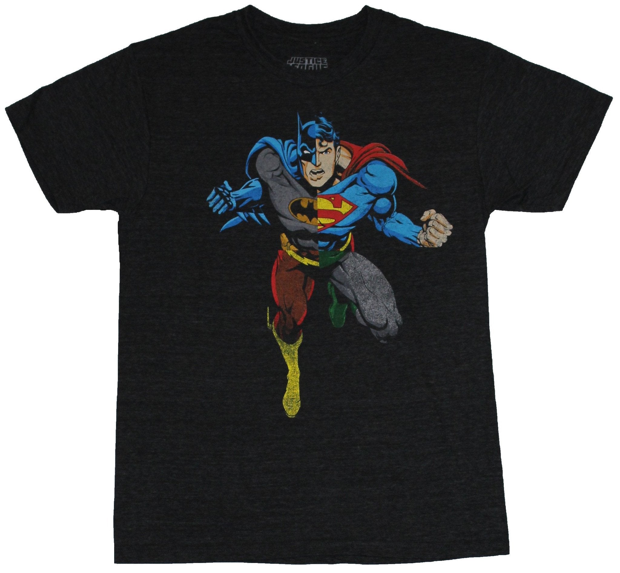 Justice League Mens T-Shirt - 4 Part Batman Superman Flash Green Lantern Image
