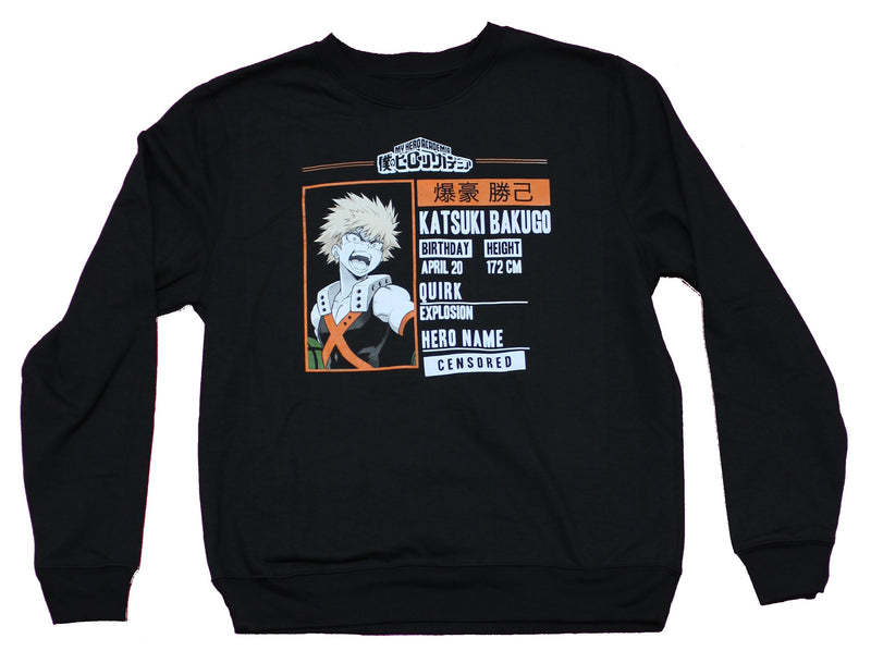 My Hero Academia Mens  Sweatshirt - Katsuki Bakugo Stats Box