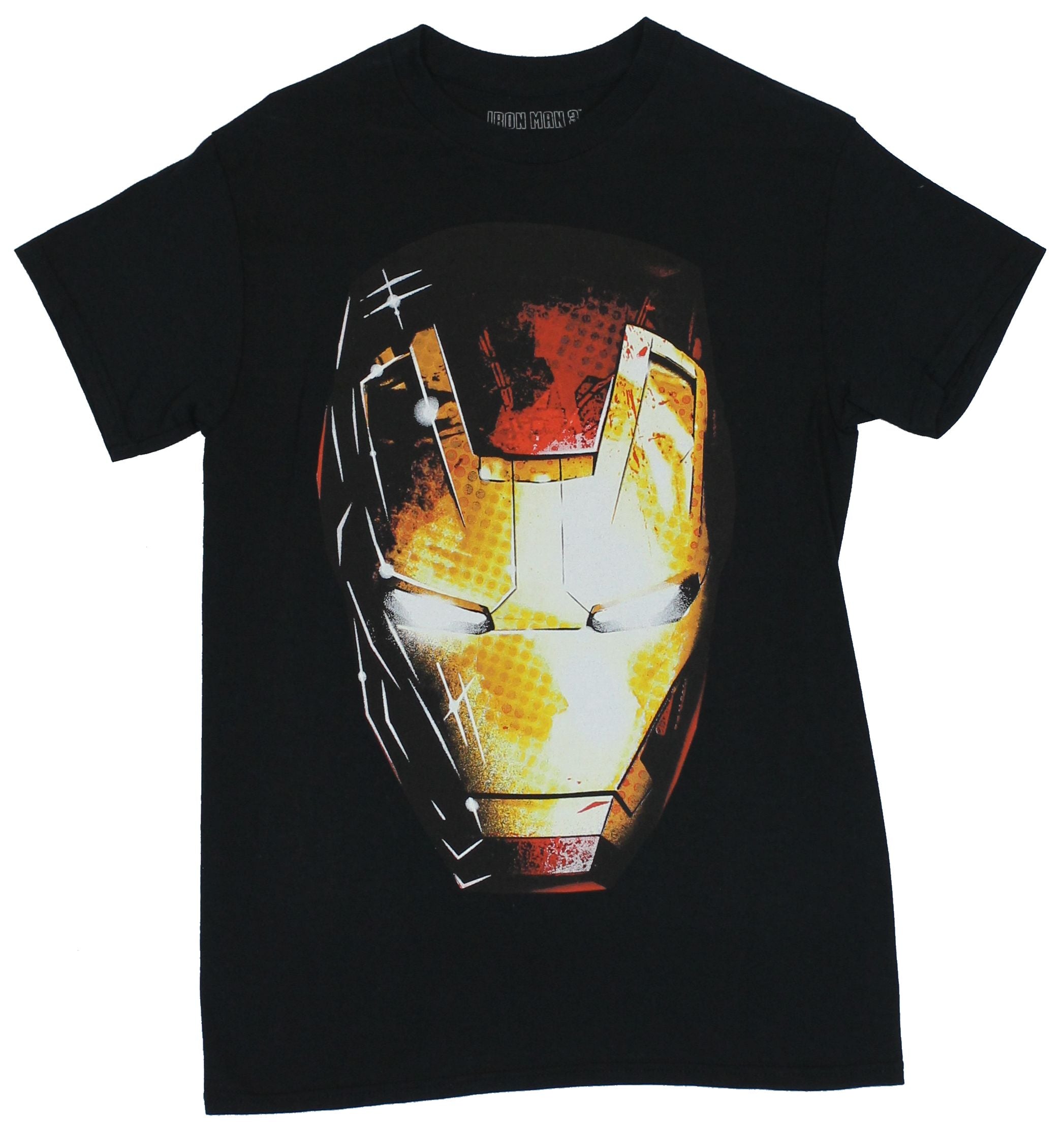 Iron Man (Marvel Comics) Mens T-Shirt - Face Helmet Image in Light & Shadow