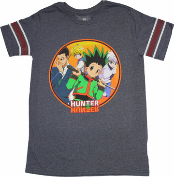 Hunter X Hunter Mens T-Shirt - Striped Sleeves Group Circle Image