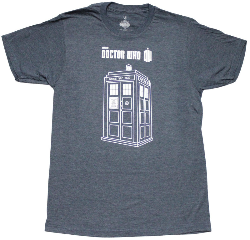 Doctor Who Mens T-Shirt - Line Drawn Tardis Under Name - Inmyparentsbasement.com