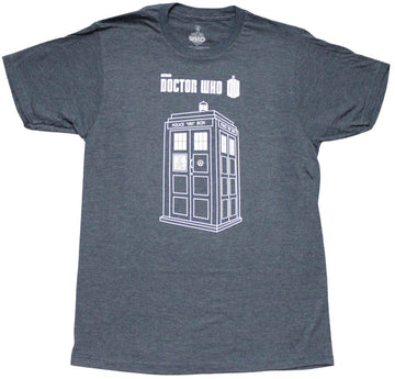 Doctor Who Mens T-Shirt - Line Drawn Tardis Under Name