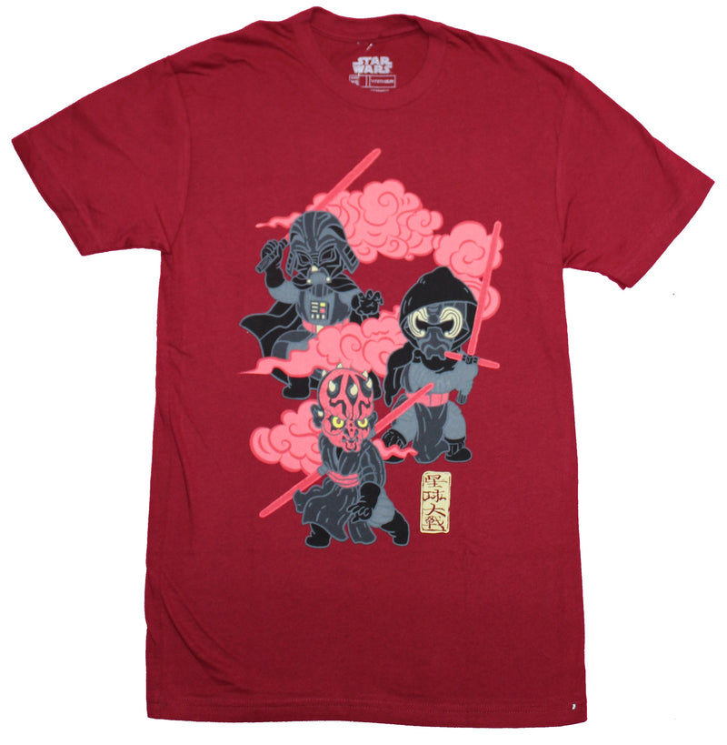 Star Wars Mens T-Shirt - Cutesy Darth Vader Kylo Ren & Maul Woodcut Style - Inmyparentsbasement.com