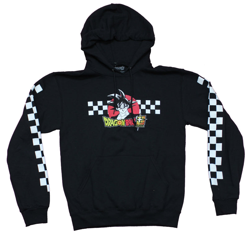 Dragon Ball Z Mens Pullover Hoodie - Checkered Sleeves Goku Logo - Inmyparentsbasement.com