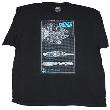 Star Wars Mens T-Shirt- Millennium Falcon White Black Blue Schematics