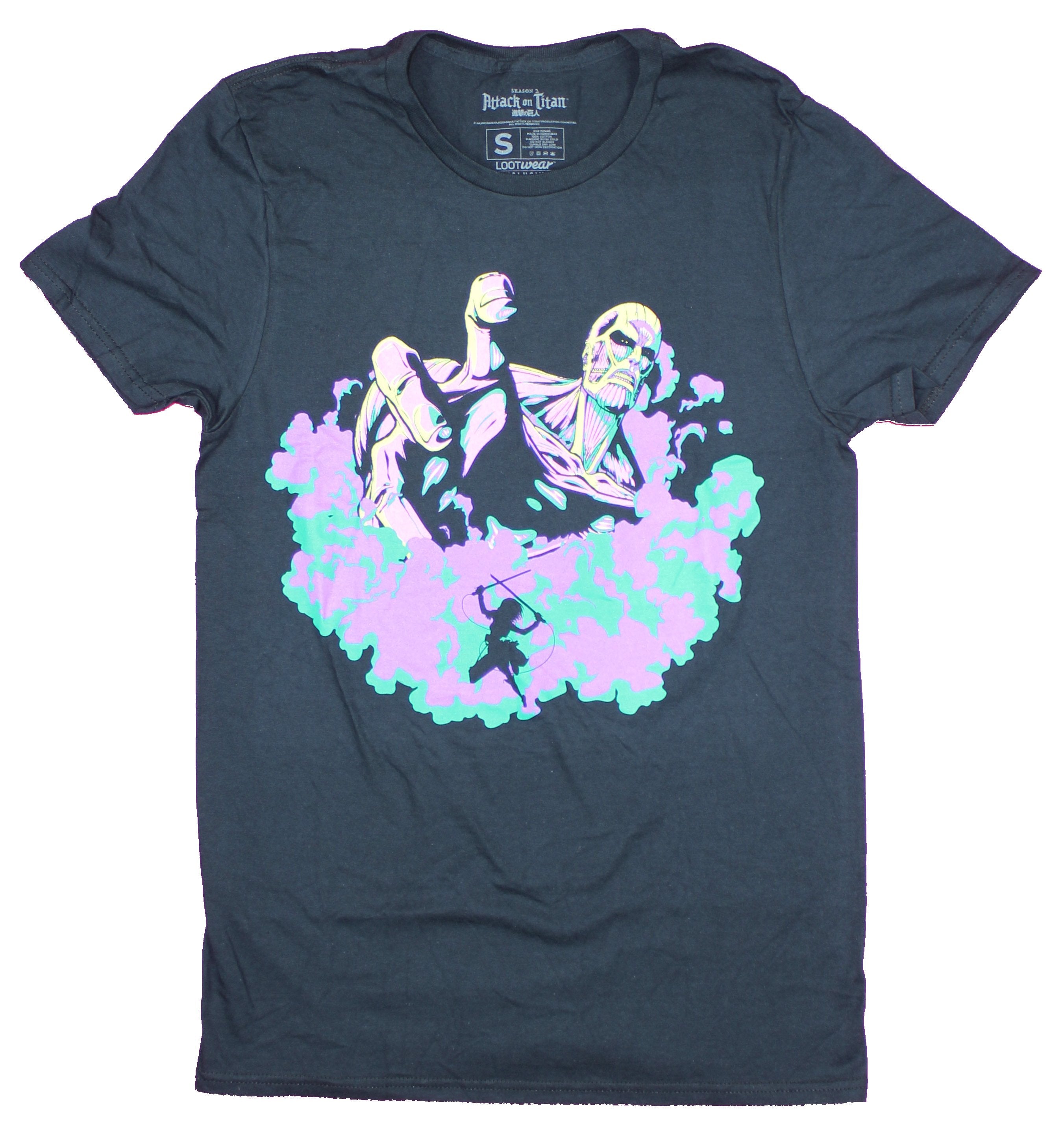 Attack on Titan Mens T-Shirt- Reaching Neon Styled Titan Image