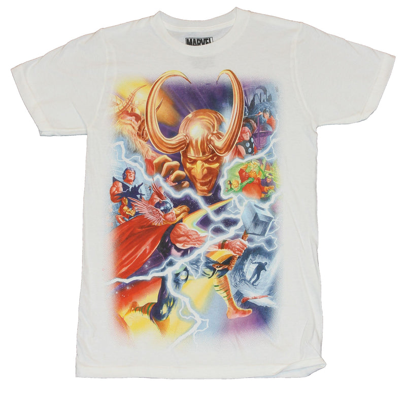Thor (Marvel Comics) Mens T-Shirt - 75th Anniversary Thor Loki Battle Alex Ross