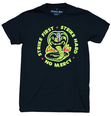 Cobra Kai Mens T-Shirt - Crisp First Strike No Mercy Cobra Logo