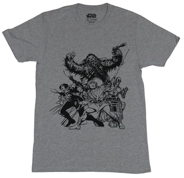 Star Wars Mens T-Shirt  - Black Sketched Rebels Backed in Ready to Fight