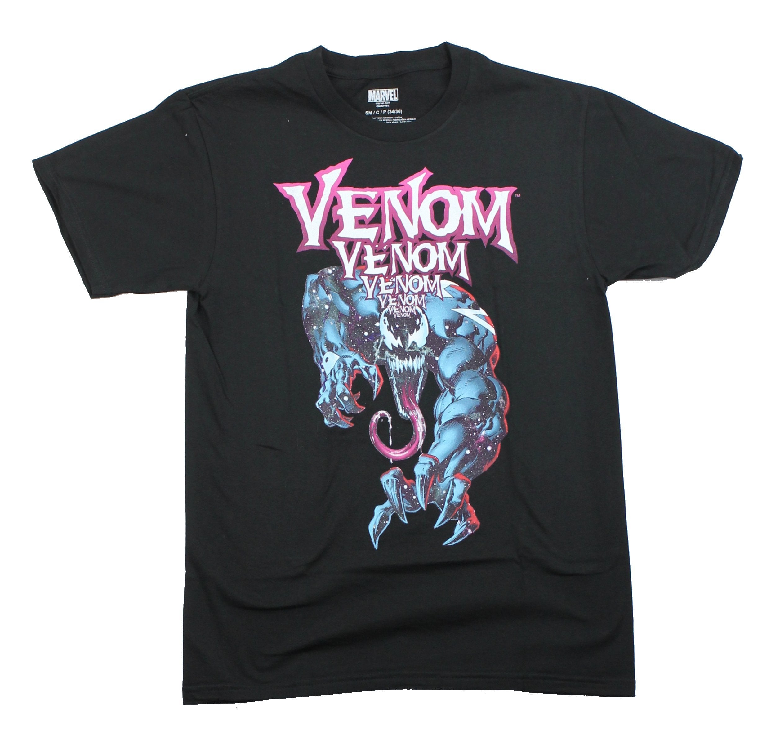 Venom (Marvel Comics) Mens T-Shirt - Spitting Mad Venom Name drop Image