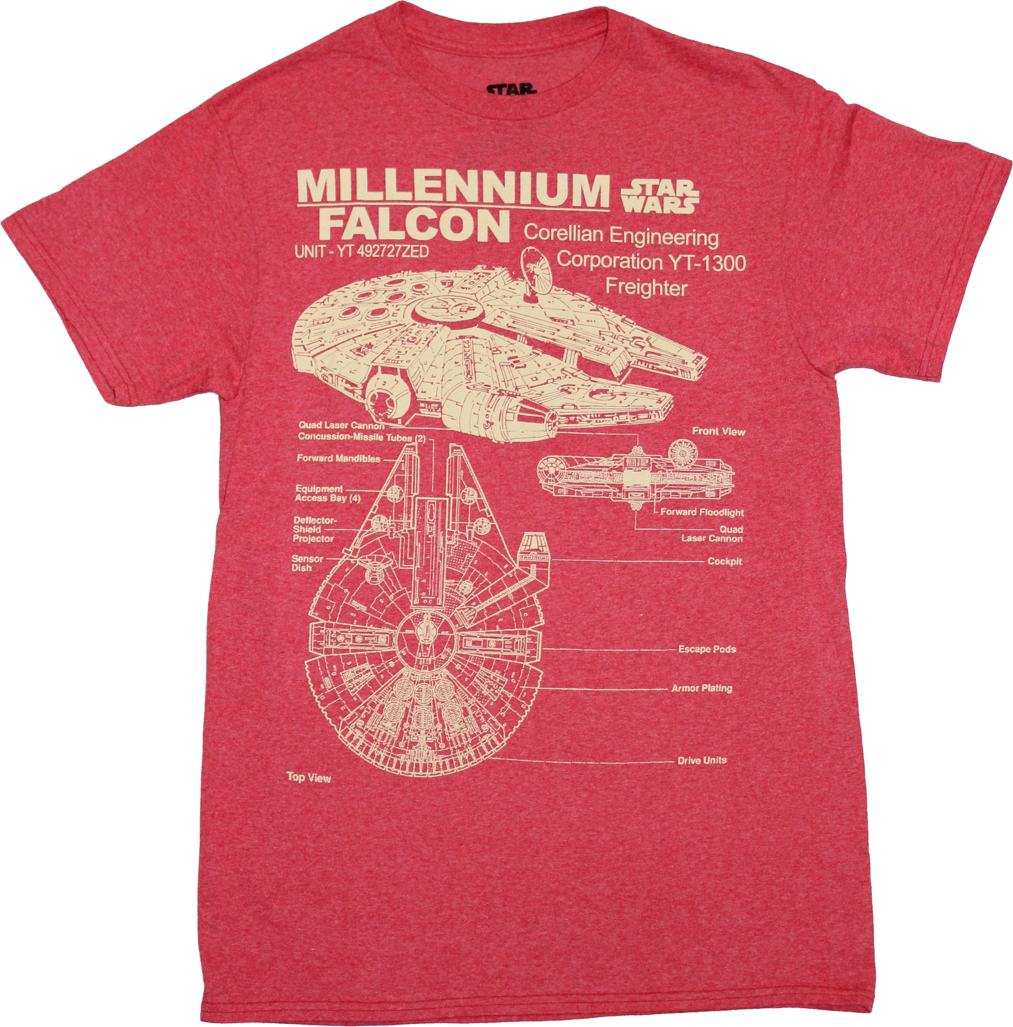 Star Wars Mens T-Shirt -  Millenium Falcon Schematics Image