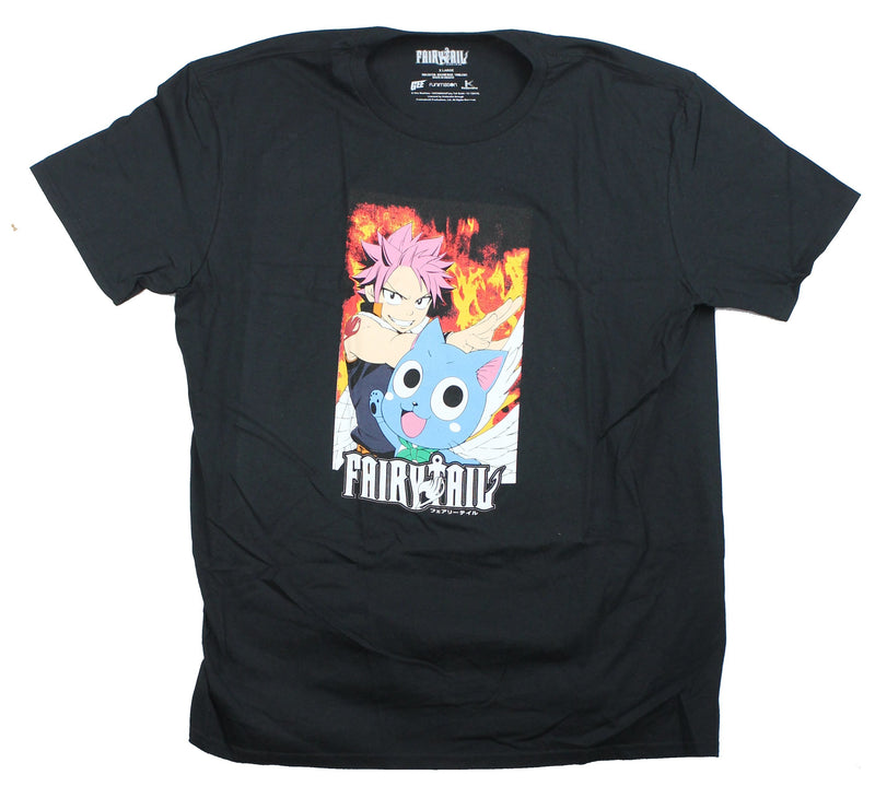 Fairy Tail Mens T-Shirt - Natsu & Happy On A Flame Field