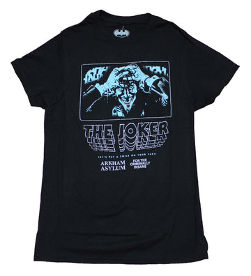 Joker Mens  T-Shirt - Crazy Boxed Joker Over Name Drop Arkham Asylum