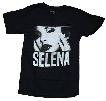 Selena Mens T-Shirt - Boxed Face B & W Over Name