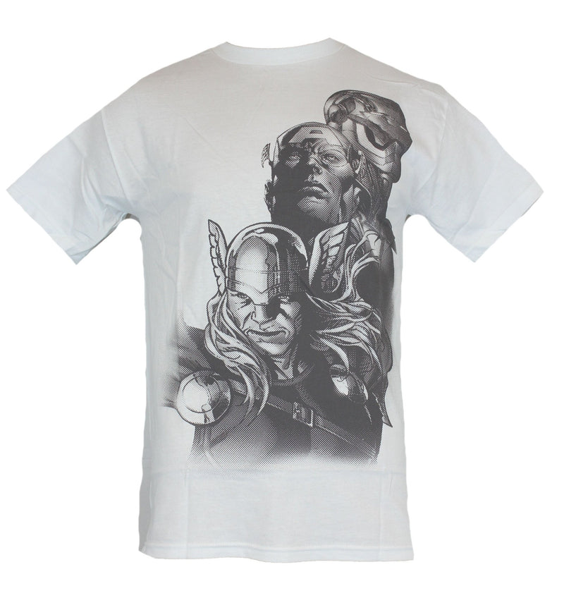 Marvel Comics Mens T-Shirt - Thor Hulk & Captain America Newsprint Headshots