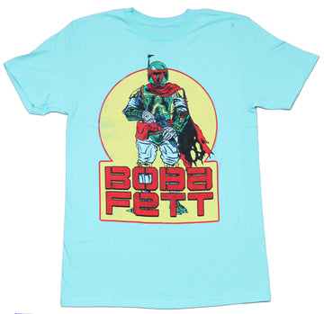 Star Wars Mens T-Shirt -  Boba Fett Standing Over Name in Yellow Box