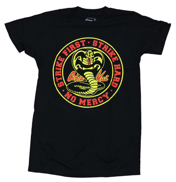 Cobra Kai Mens  T-Shirt - Strike Hard Strike Fast No Mercy Cobra Circle Crisp