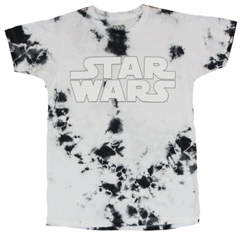 Star Wars Mens T-Shirt - Simple White Word Logo on Marbled Background