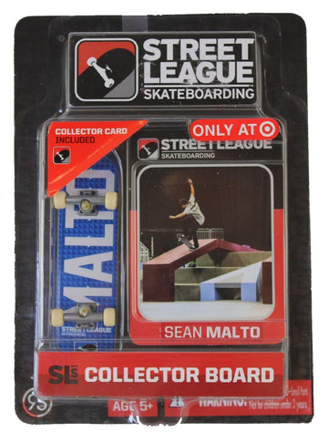 Street League Skateboarding Fingerboard - Sean Malto - White Letters Over Blue Block Pattern