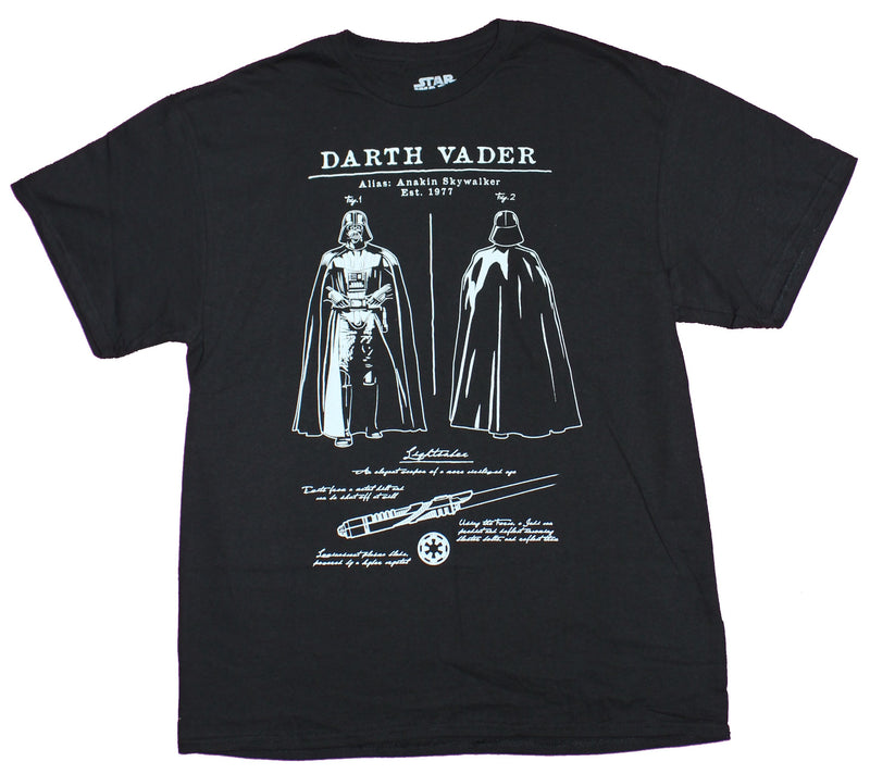 Star Wars Mens T-Shirt - Sketched Front And Back Darth Vader & Saber