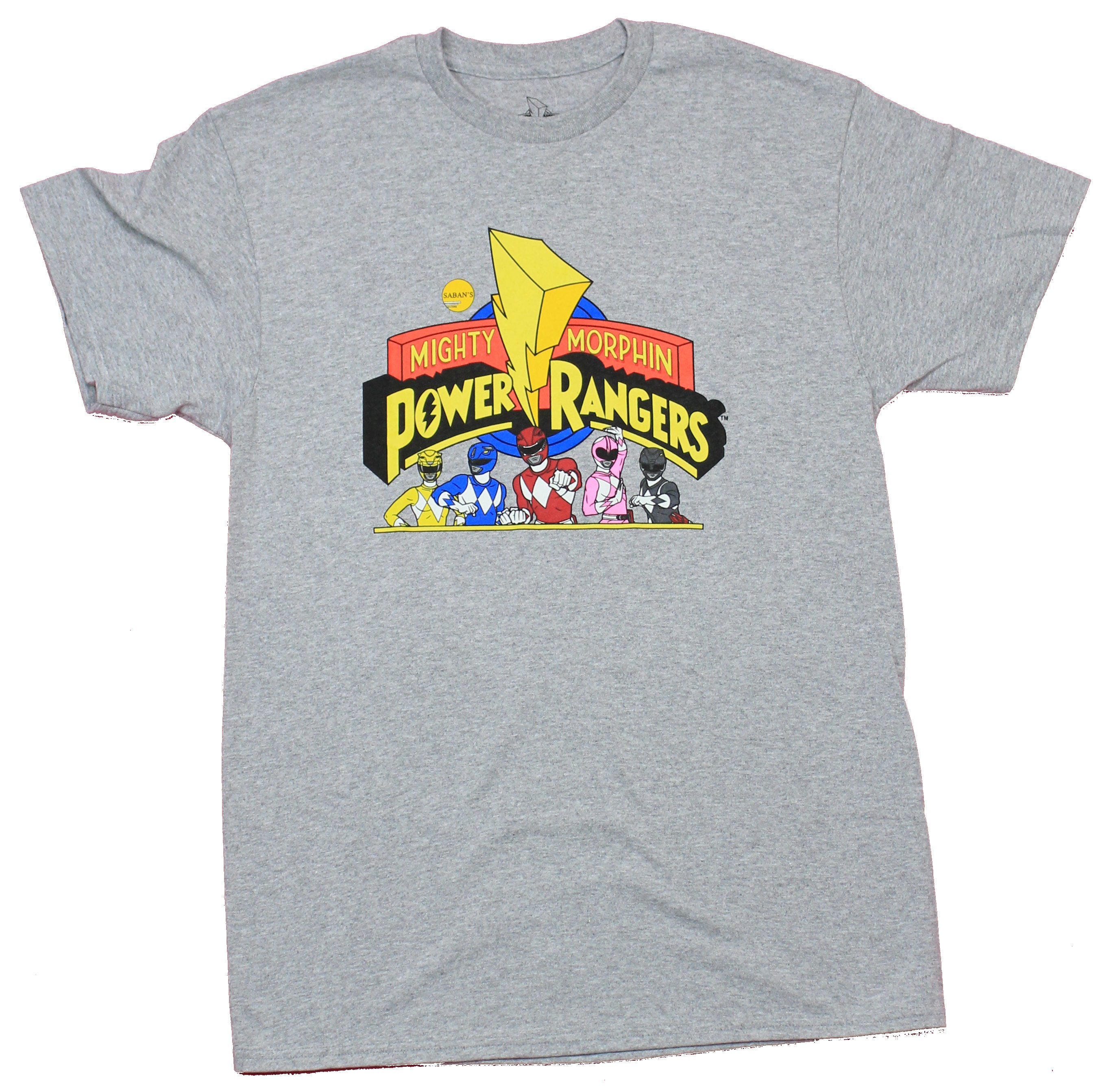 Mighty Morphin Power Rangers  Mens T-Shirt - 5 comic Style Rangers Under Logo