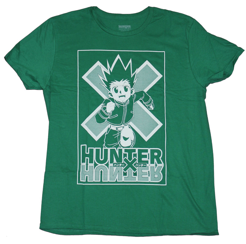Hunter X Hunter Mens  T-Shirt- Gon Rushing Forward Over Logo - Inmyparentsbasement.com