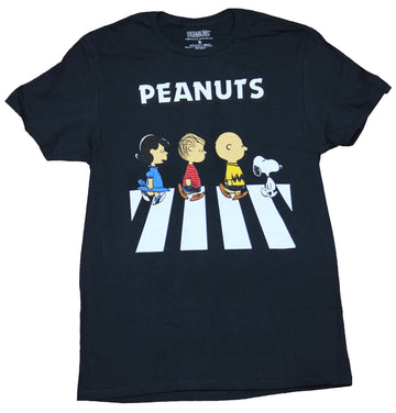 Peanuts Mens T-Shirt  -  Charlie & Snoopy & the Gang Crossing Road Image