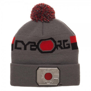 Justice League Cyborg Logo Chrome Weld Knit Pom Beanie Hat