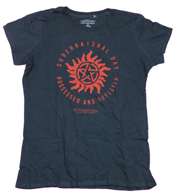 Supernatural Girls Juniors T-Shirt - Su9erna13ral Day Fire Pentagram