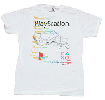 PlayStation Mens T-Shirt - Original PlayStation 1 Stats & PSOne Console Pic