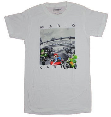 Super Mario Kart Mens T-Shirt  - Serious Race Detailed Mario Yoshi Luigi Image