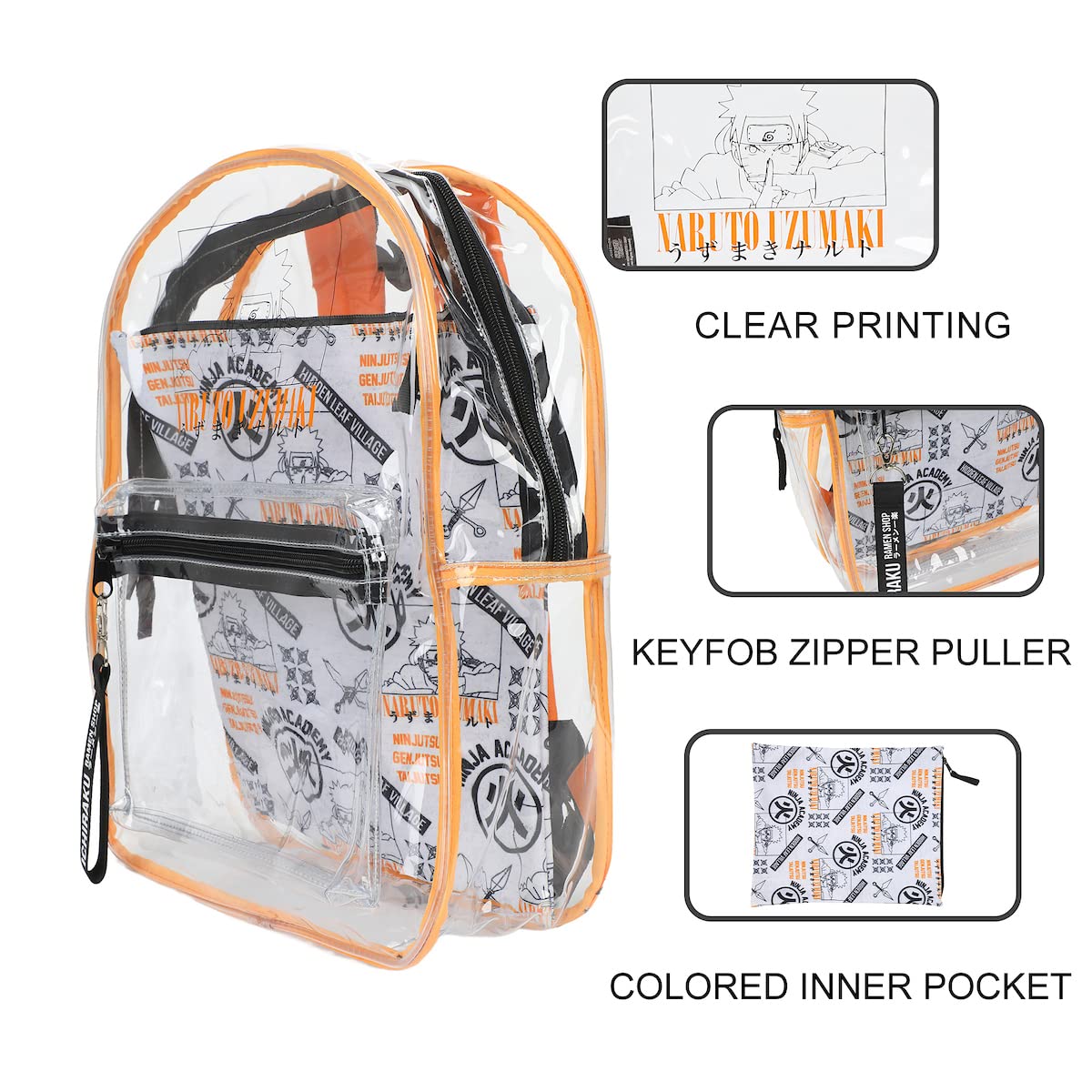 Naruto Shippuden 17" Clear Plastic Backpack with Removable Laptop Pocket