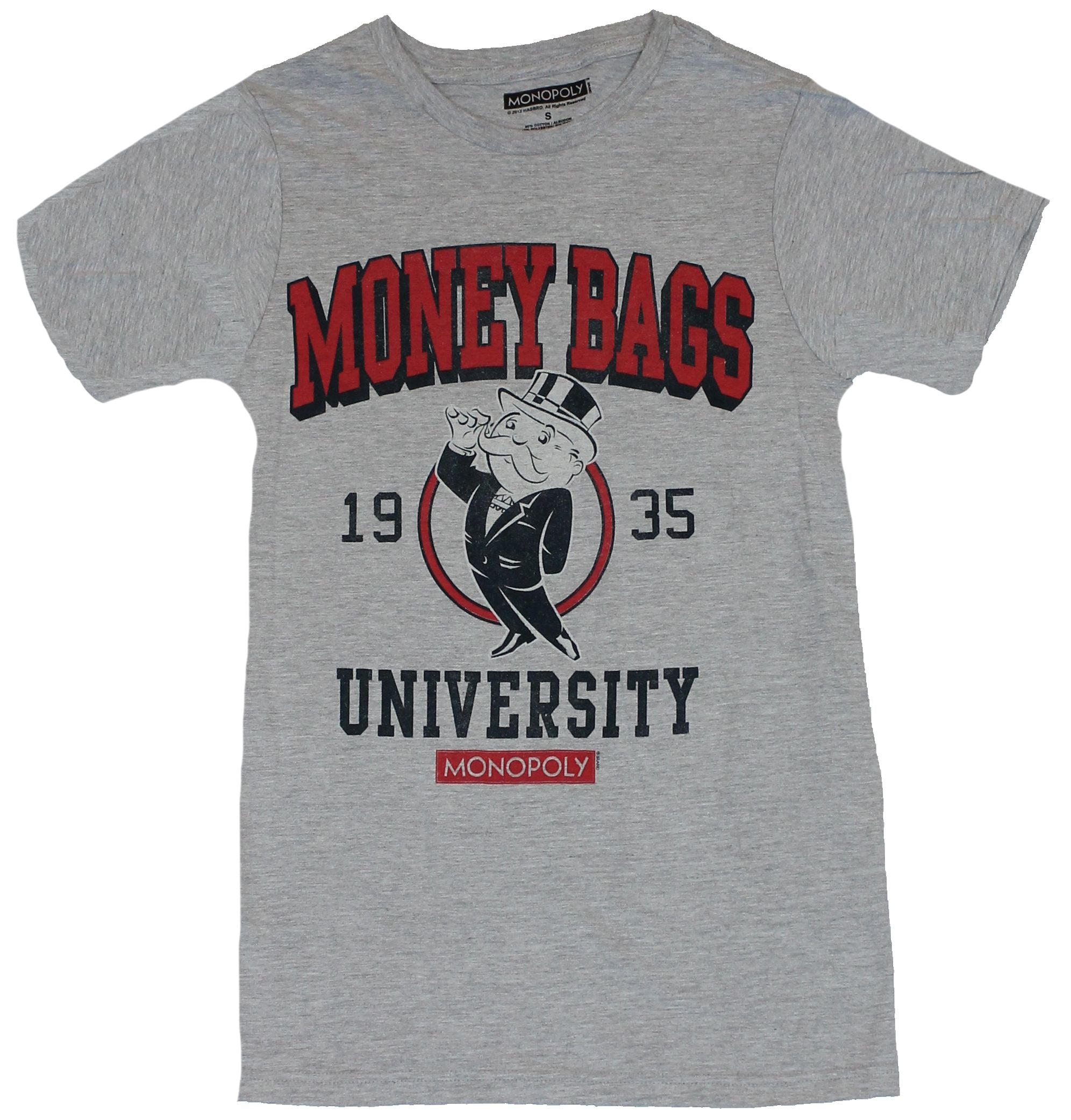 Monopoly Mens T-Shirt - "Money Bags University" 1935 Pennybags Image