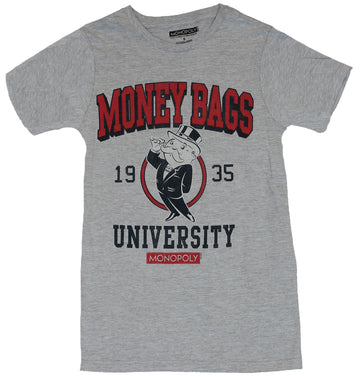 Monopoly Mens T-Shirt - "Money Bags University" 1935 Pennybags Image