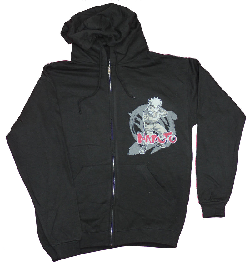Naruto Shippuden Mens Zip Up Hoodie - Naruto Action Lapel Bigger On Back