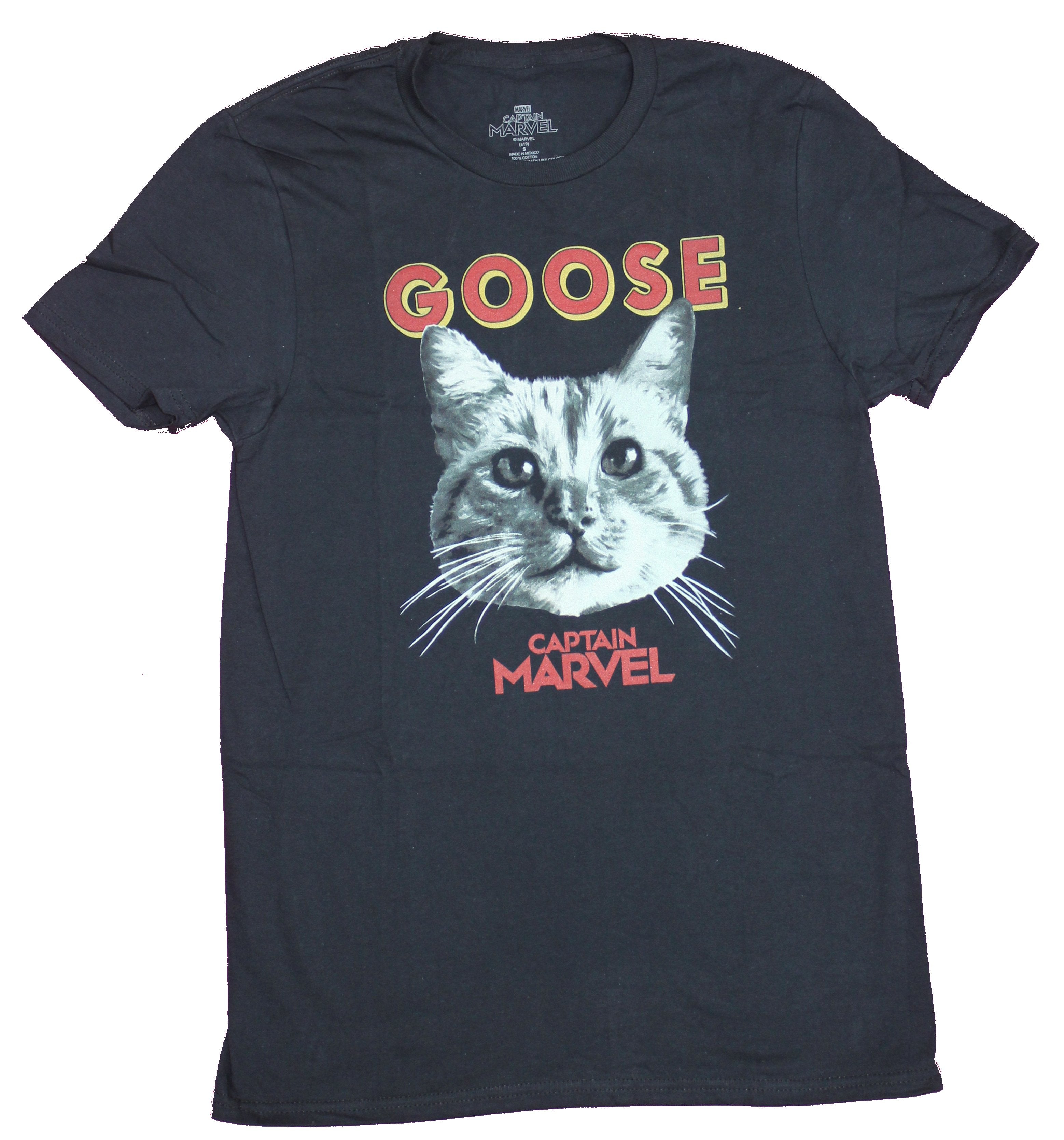 Captain Marvel Mens T-Shirt  - Goose Classic Cat Face Image