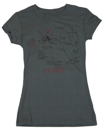 The Hobbit Girls Juniors T-Shirt - Thror's Map Classic Book Image