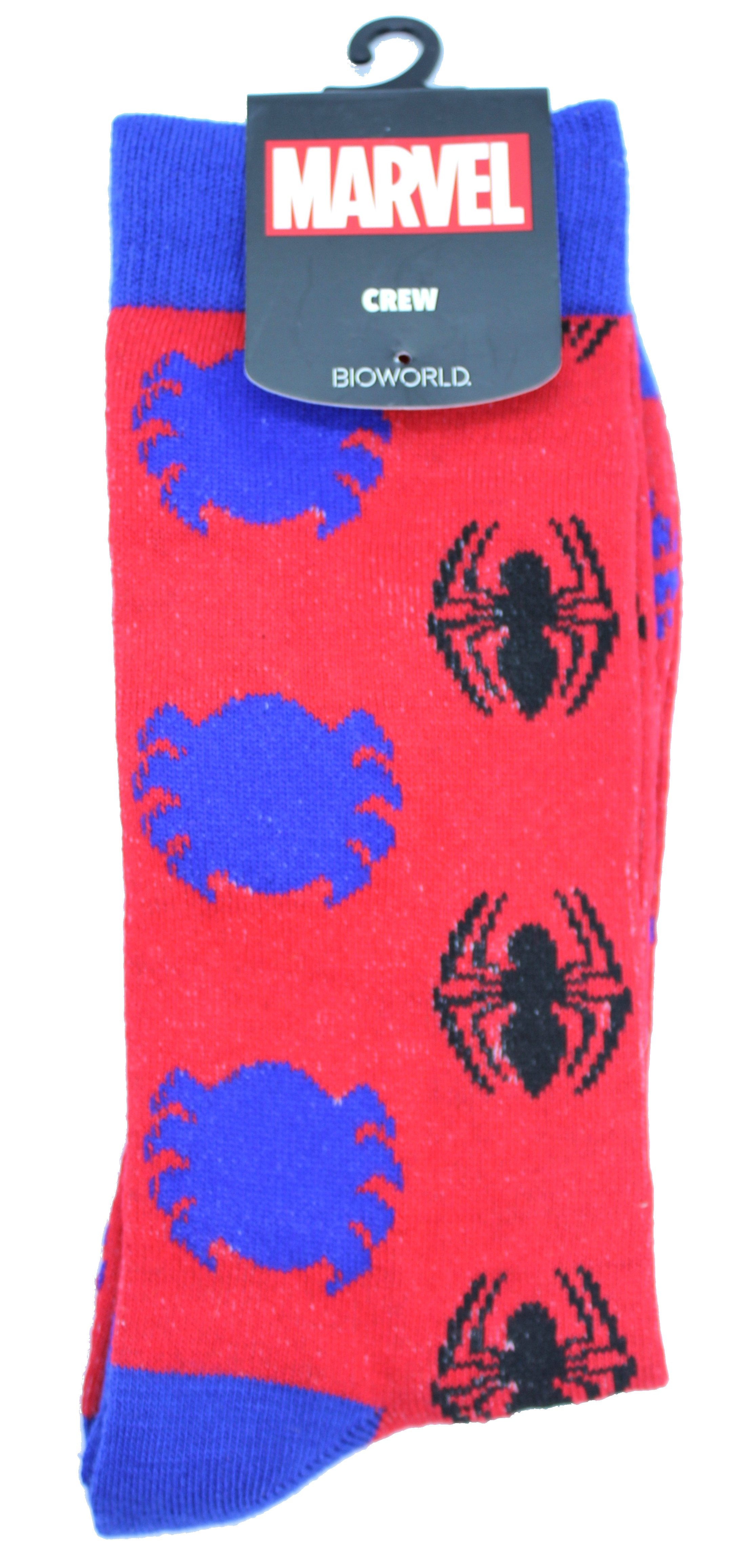 Spider-man Blue Black Symbols All Over Mens Crew Socks