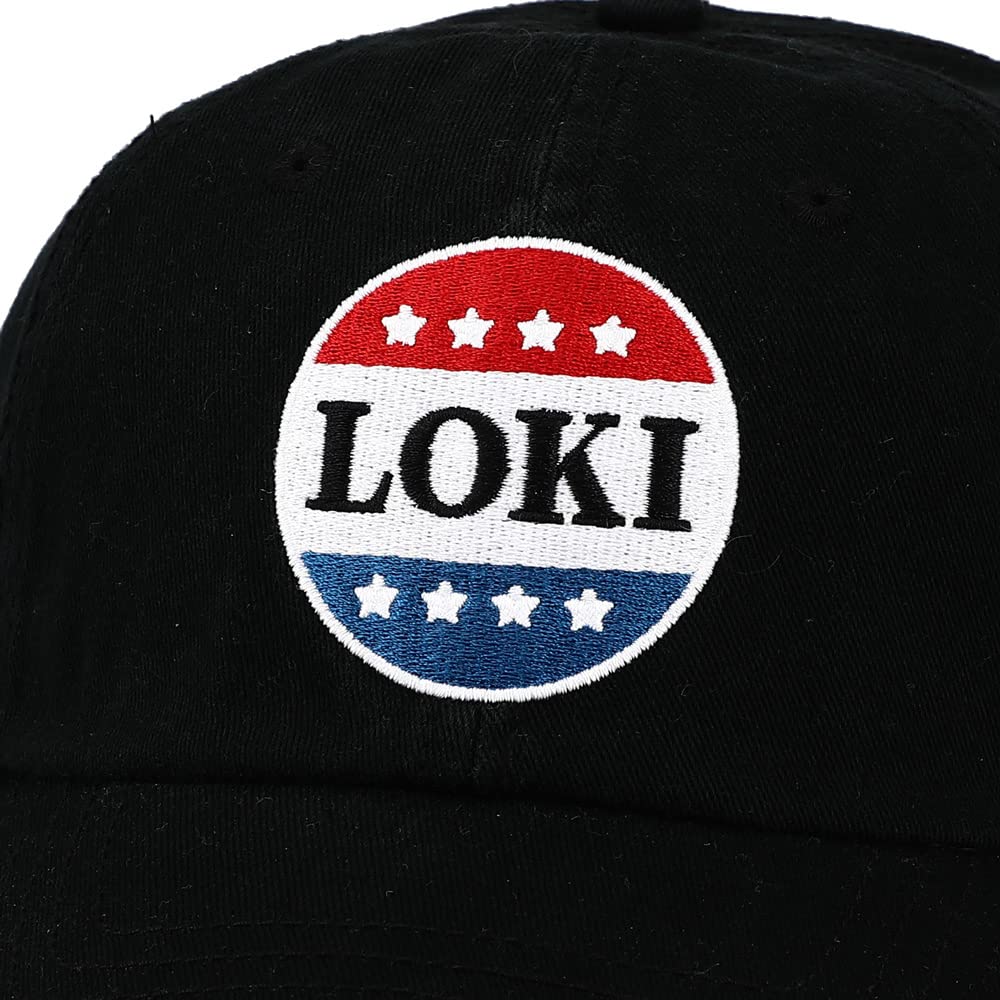 Bioworld Loki Red White and Blue Button Embroidered Black Cotton Twill Hat