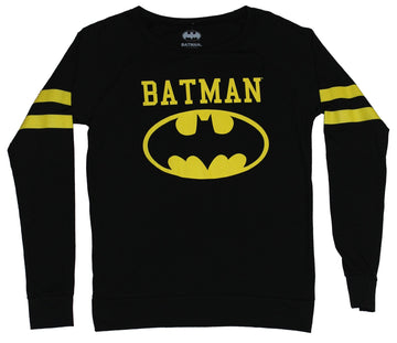 Batman (DC Comics) Girls Juniors Light Sweatshirt - Oval & Name Striped Sleeve