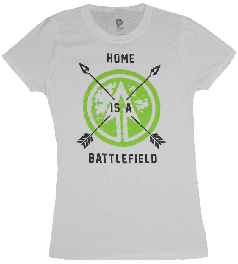 Green Arrow Girls Juniors T-Shirt - Home is a Battlefield Crossed Arrow Logo