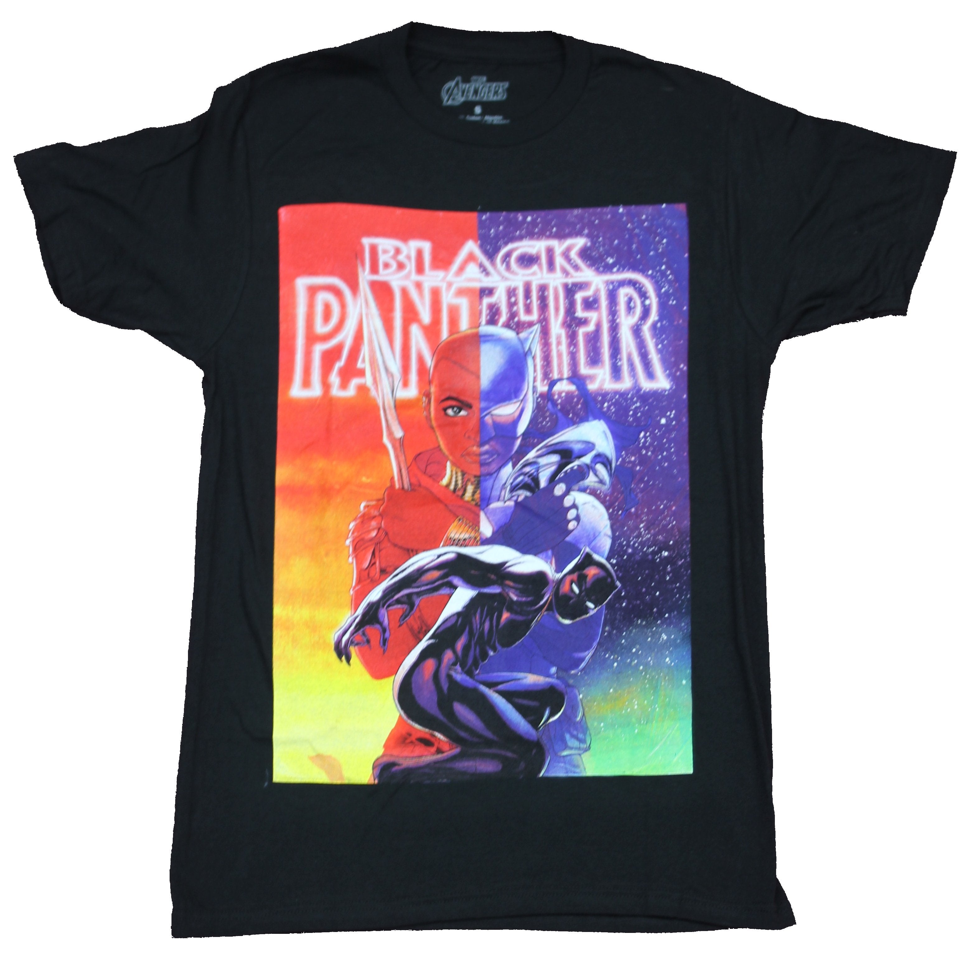 Black Panther Mens T-Shirt  - Colorful Day & Night Shuri And Panther Image