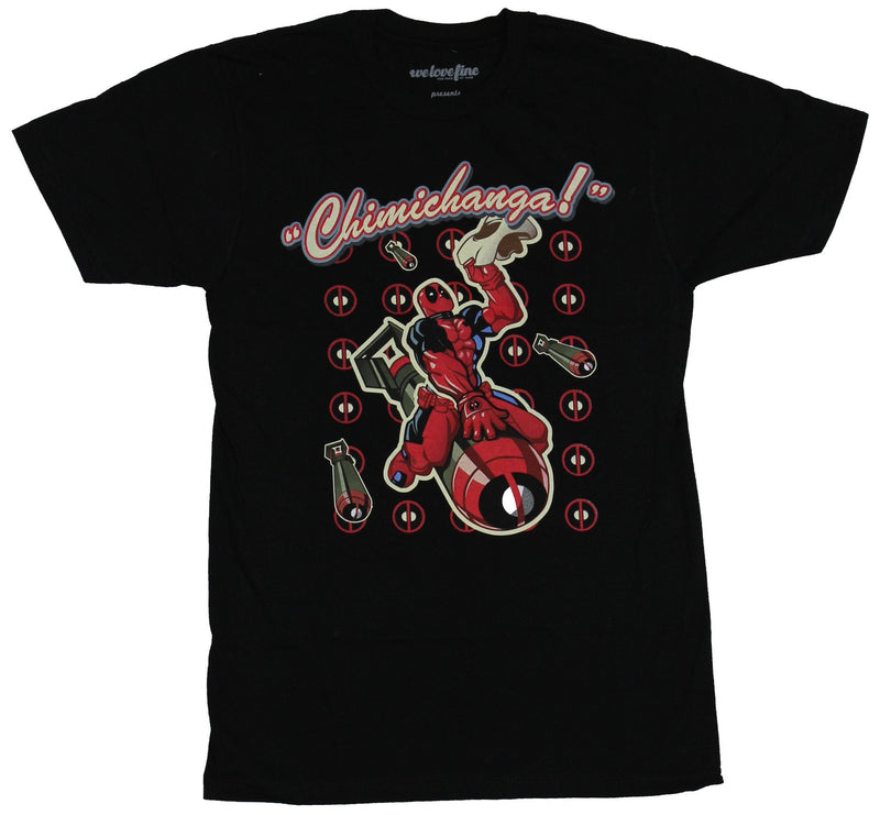 Deadpool (Marvel Comics) Mens T-Shirt - Chimichanga Riding Bomb Down Image